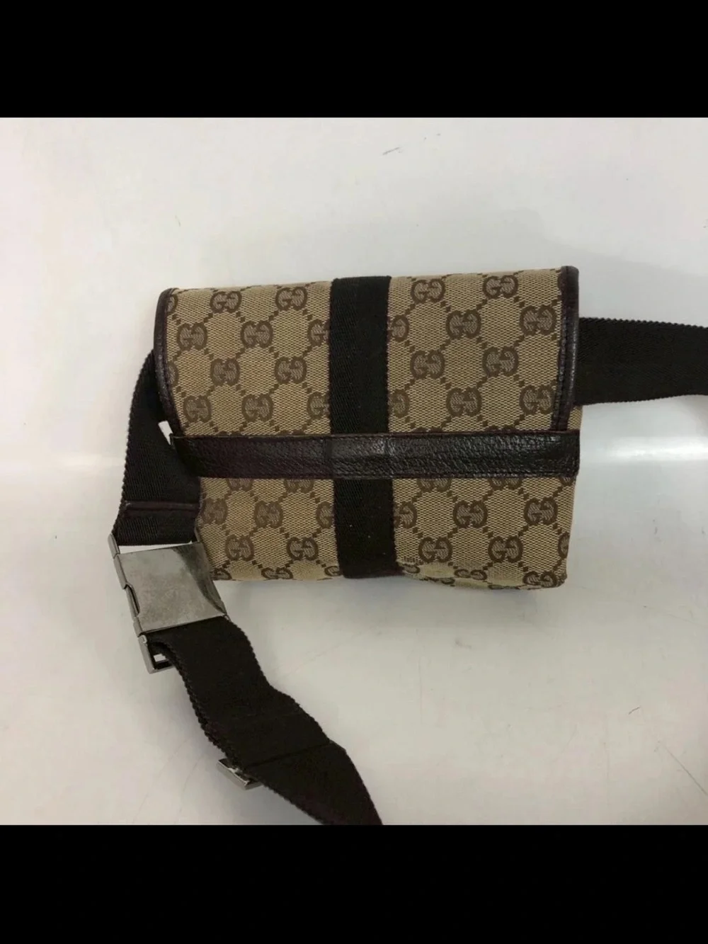 Gucci Beige GG Supreme Canvas Belt Bag with Dark Brown Strap